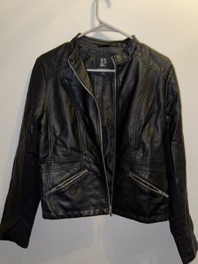New York & Company Black Faux Leather Zip-Front Jacket